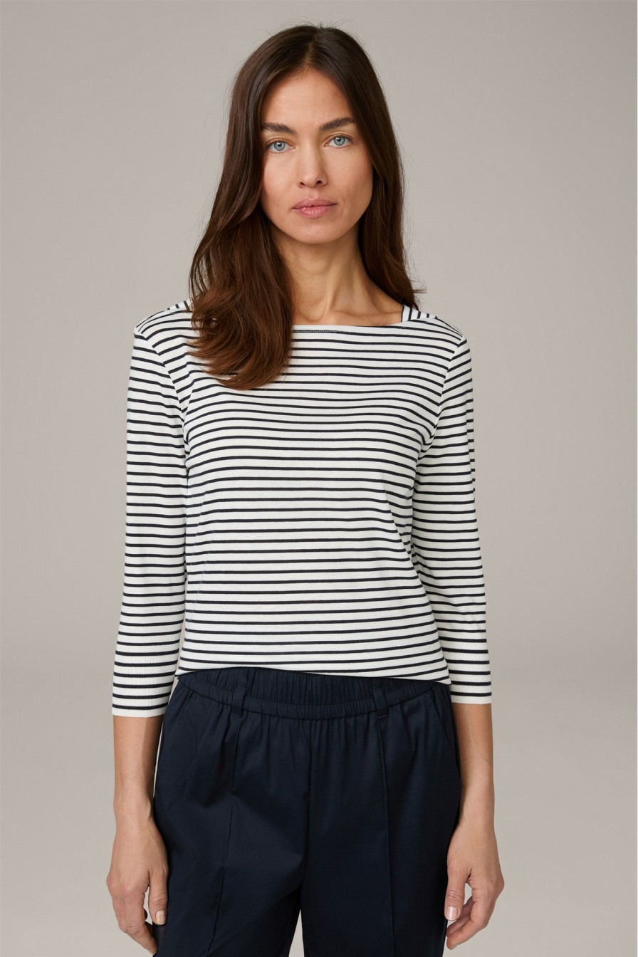 New Windsor Tencel/Cotton Shirt In Navy And Ecru Stripes