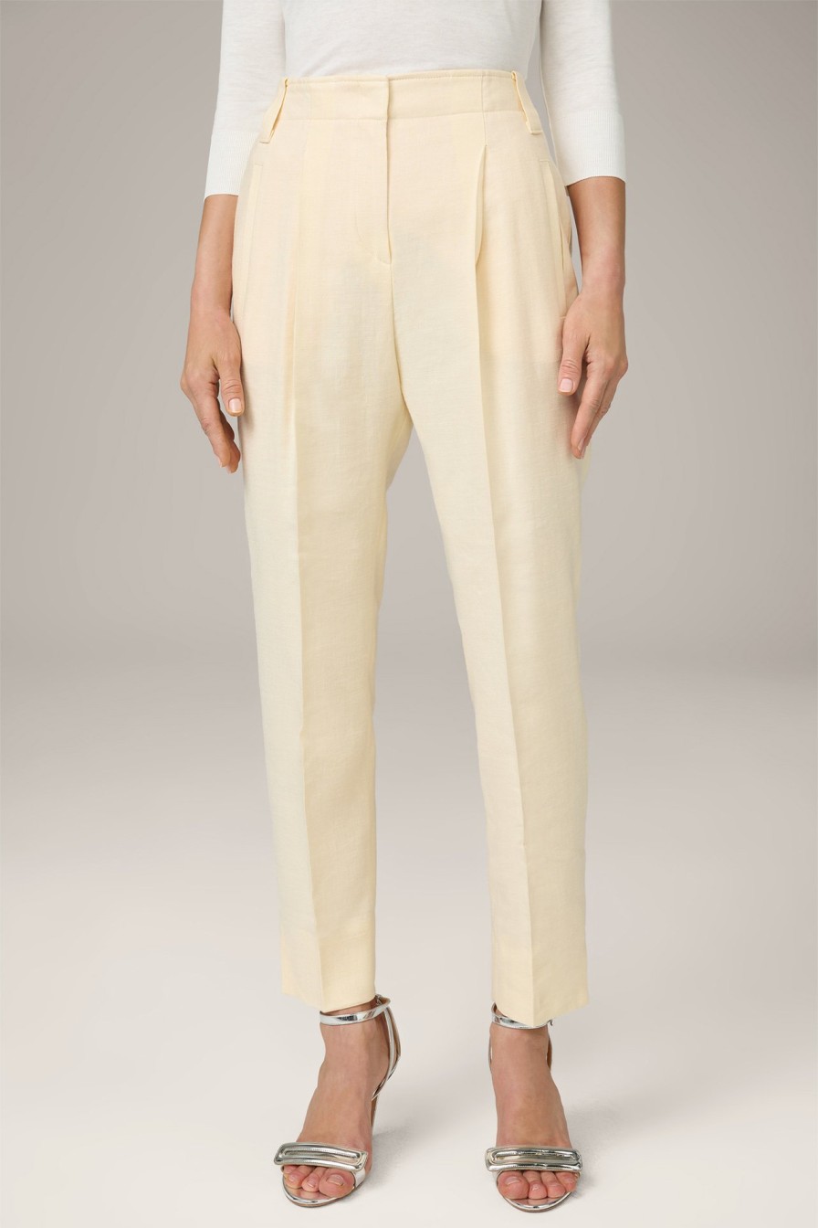 Best Windsor Linen Stretch Pleated-Front Trousers In Pale Yellow