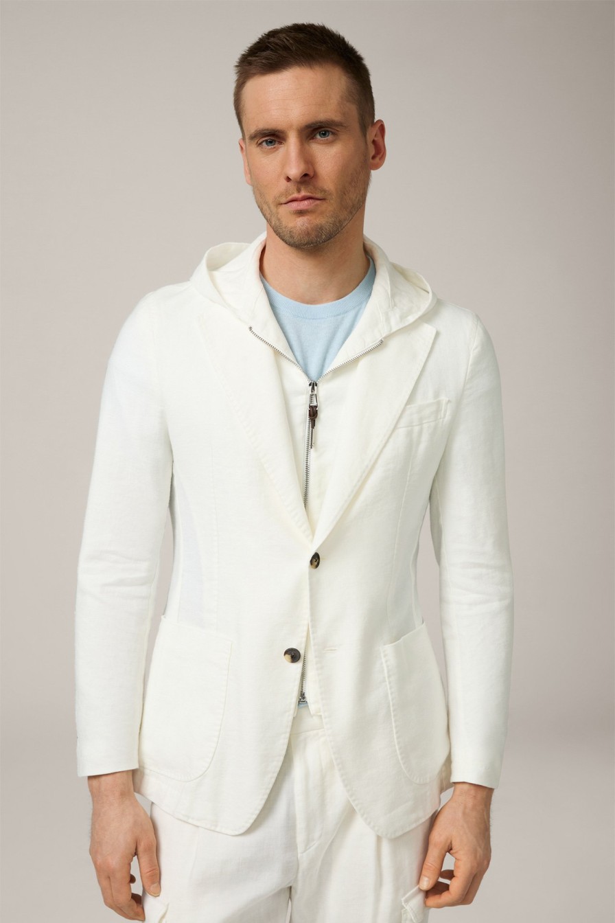 New Windsor Gilo Modular Linen Mix Jacket With Hooded Inlay In Wool White