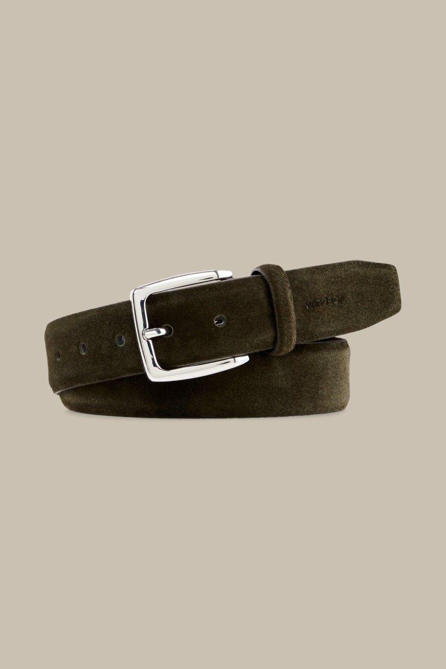 Hot Windsor Suede Belt In Dark Green