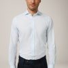 Hot Windsor Lano Cotton Shirt In Blue And White Stripes