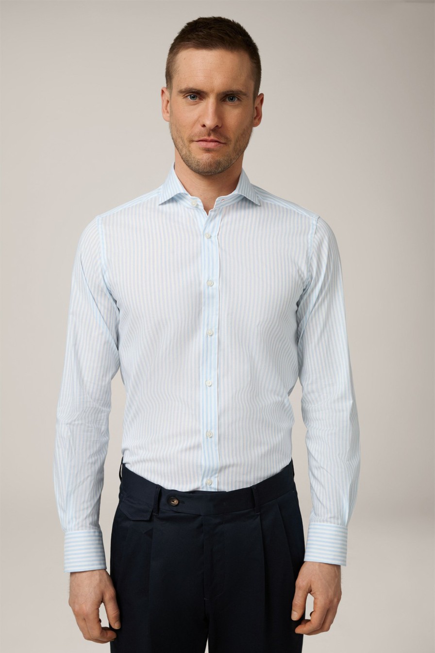 Hot Windsor Lano Cotton Shirt In Blue And White Stripes