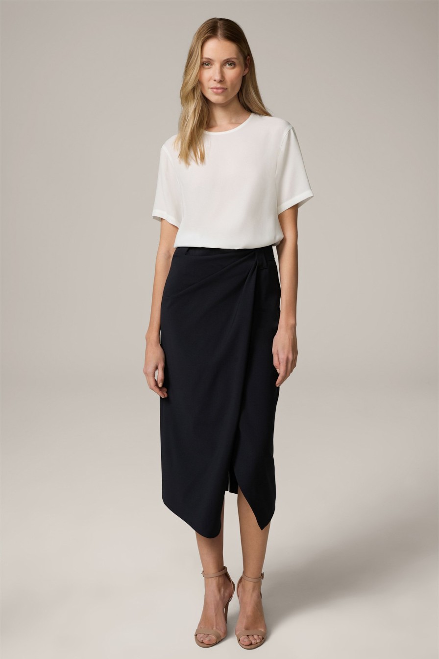 Hot Windsor Virgin Wool Midi Skirt With Wrapover Detail In Navy