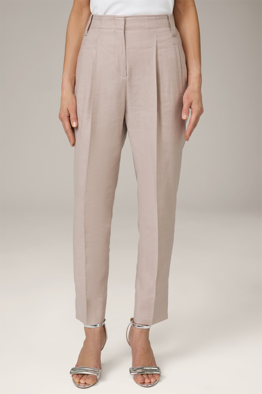 New Windsor Linen Stretch Pleated Front Trousers In Taupe