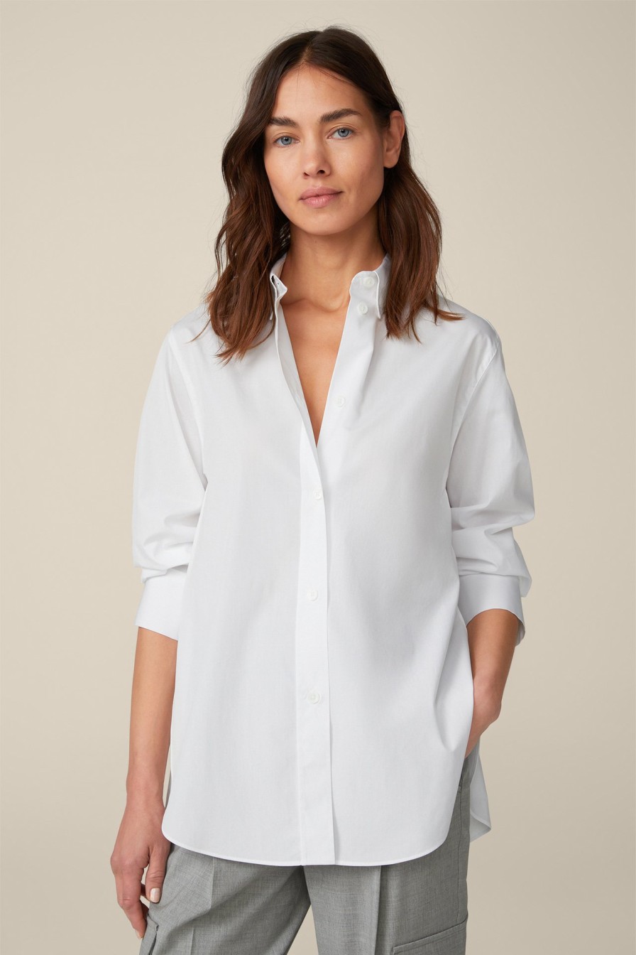 Hot Windsor Poplin Cotton Shirt-Style Blouse In White