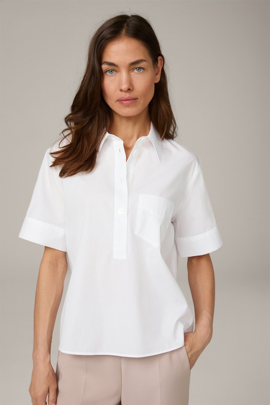 New Windsor Poplin Cotton Short-Sleeved Shirt-Style Blouse In White