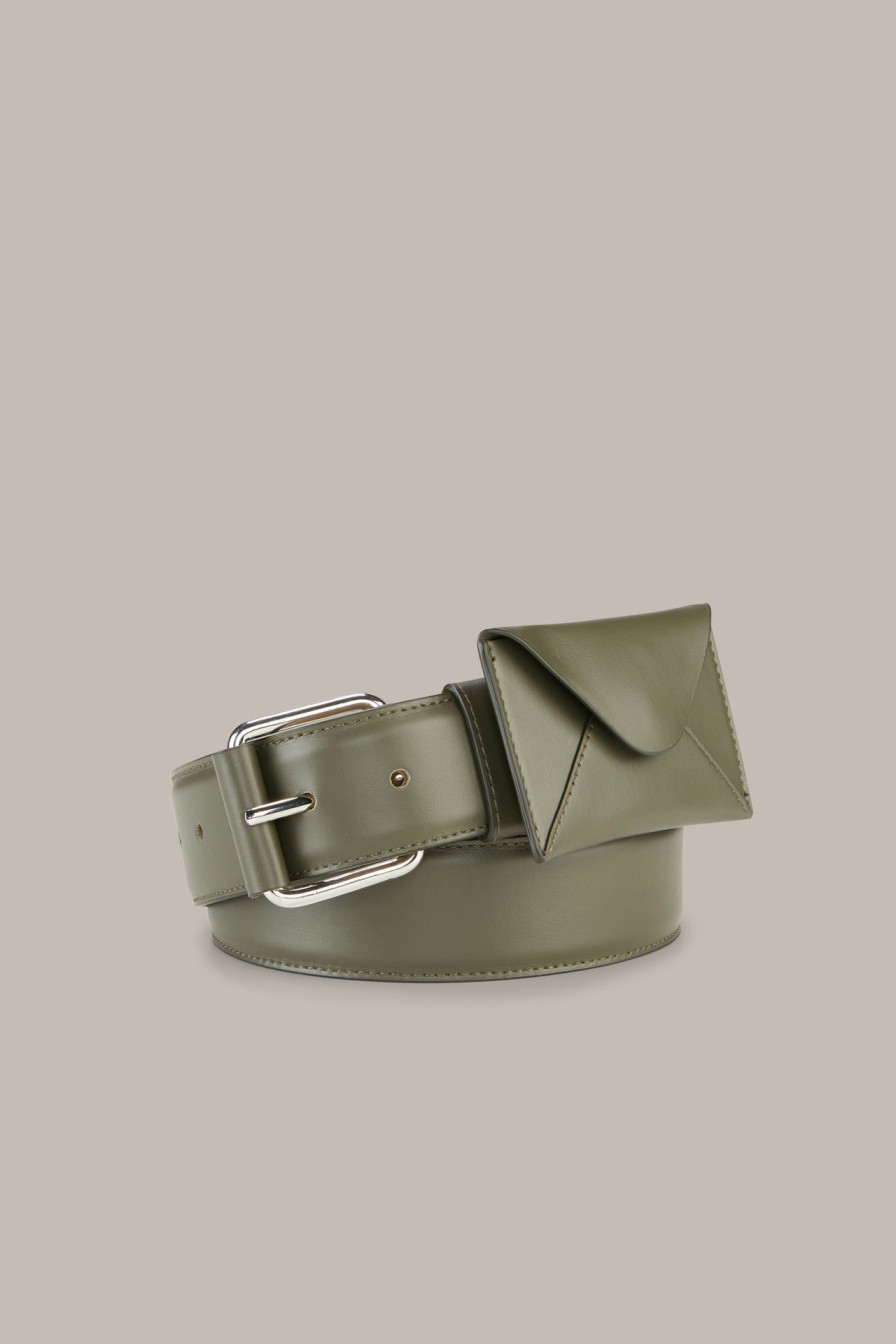 Hot Windsor Nappa Leather Belt With Detachable Envelope Bag In Olive