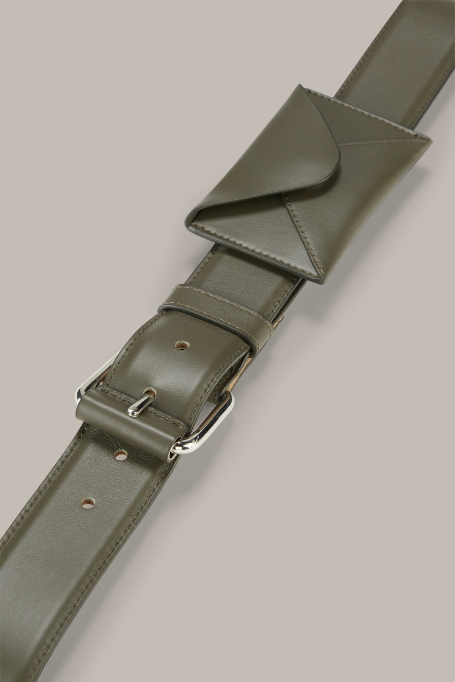 Hot Windsor Nappa Leather Belt With Detachable Envelope Bag In Olive