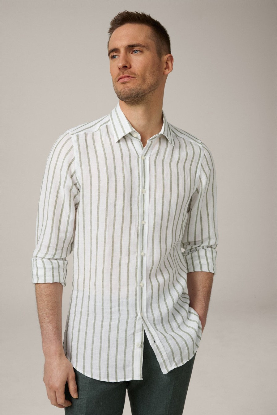 Hot Windsor Lapo Linen Shirt In White And Olive Stripes