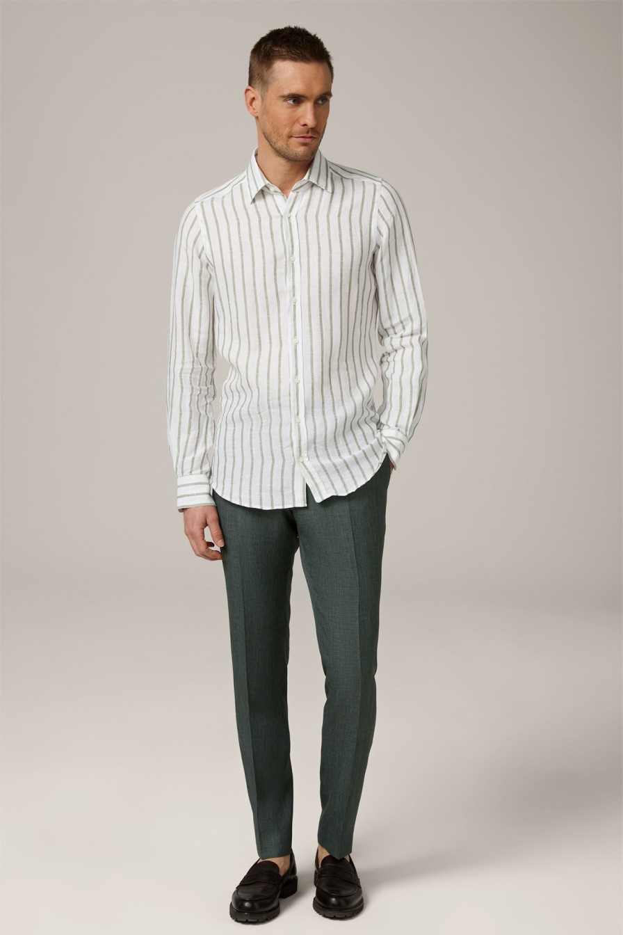 Hot Windsor Lapo Linen Shirt In White And Olive Stripes