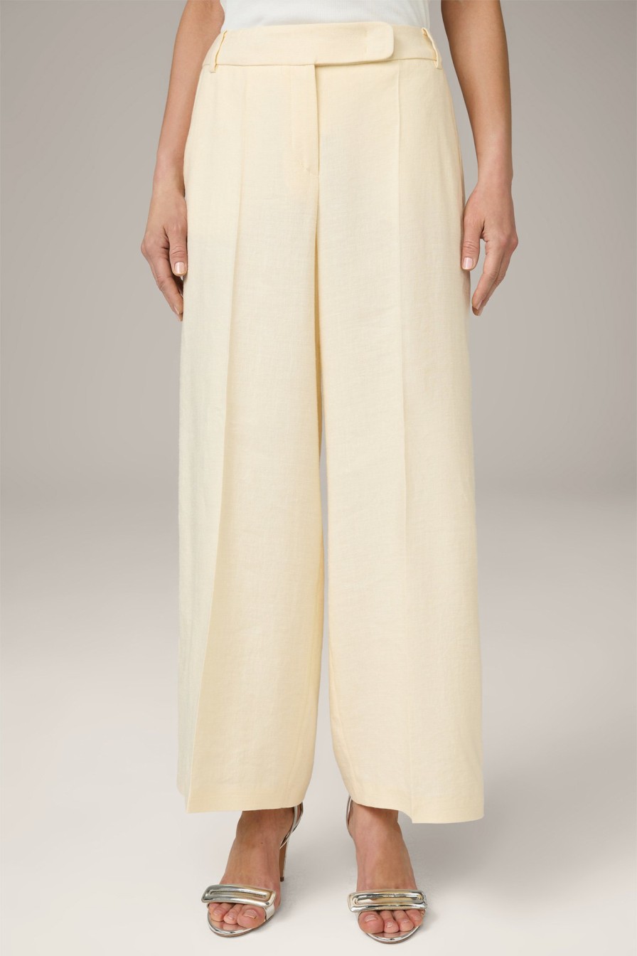 Clearance Windsor Linen Stretch Palazzo Trousers, Cropped, In Pale Yellow