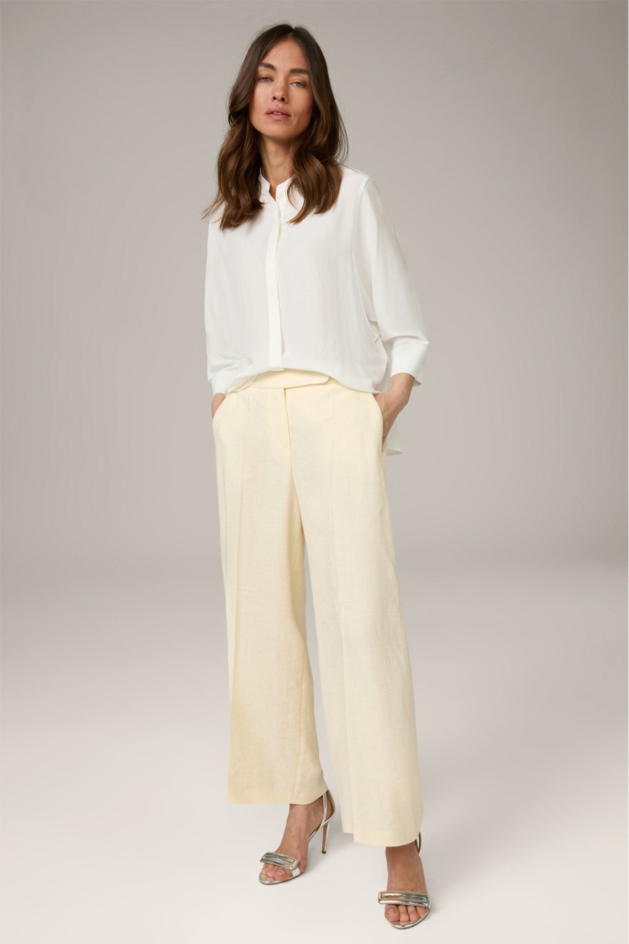 Clearance Windsor Linen Stretch Palazzo Trousers, Cropped, In Pale Yellow