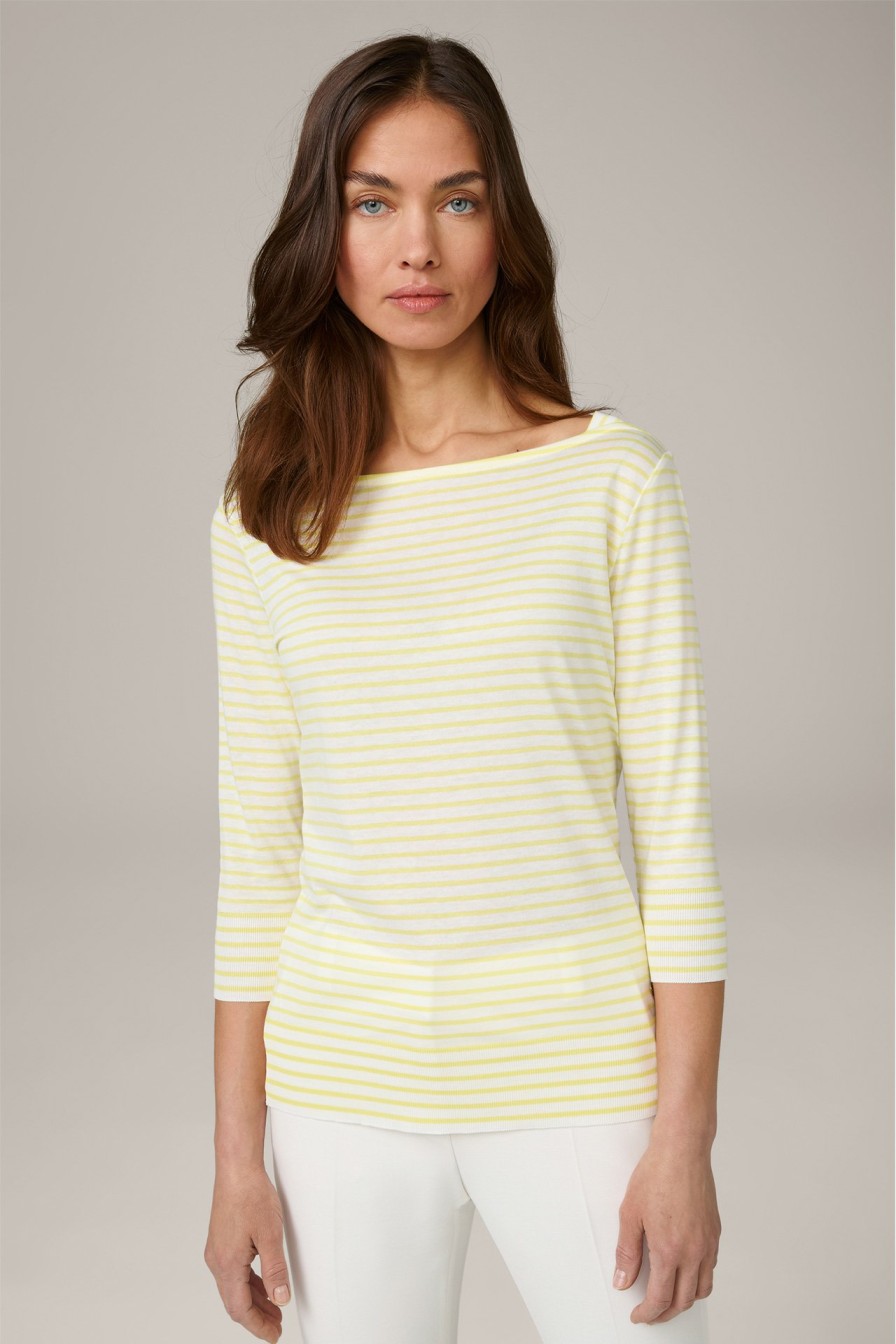 Clearance Windsor Tencel Cotton Shirt In Yellow And Ecru Stripes