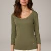 New Windsor Tencel Cotton Ribbed Long-Sleeved Top In Olive