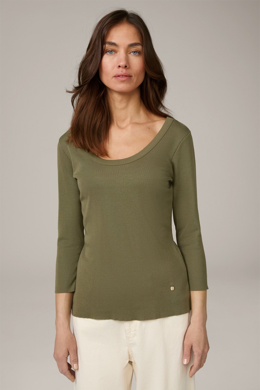 New Windsor Tencel Cotton Ribbed Long-Sleeved Top In Olive