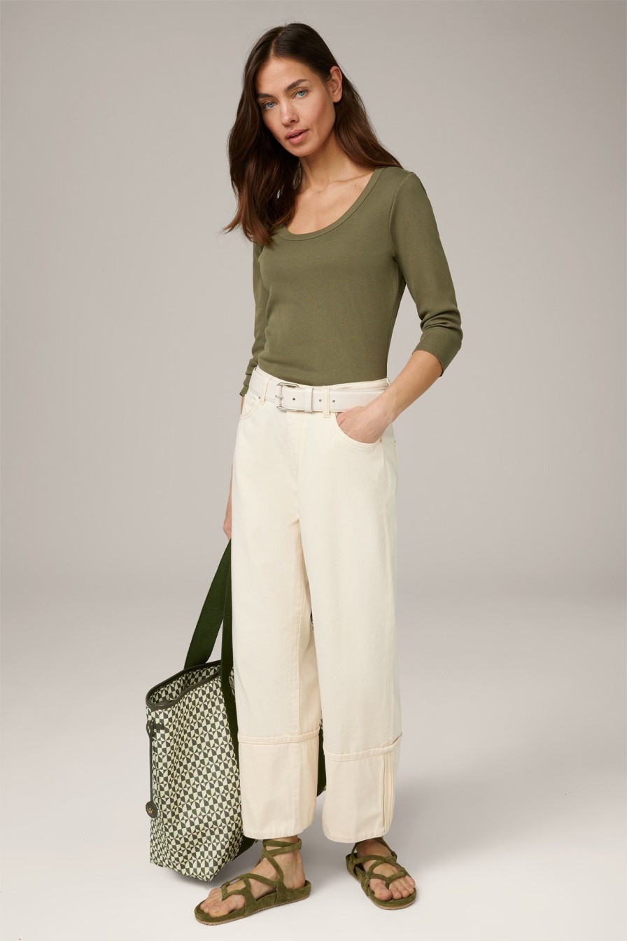 New Windsor Tencel Cotton Ribbed Long-Sleeved Top In Olive