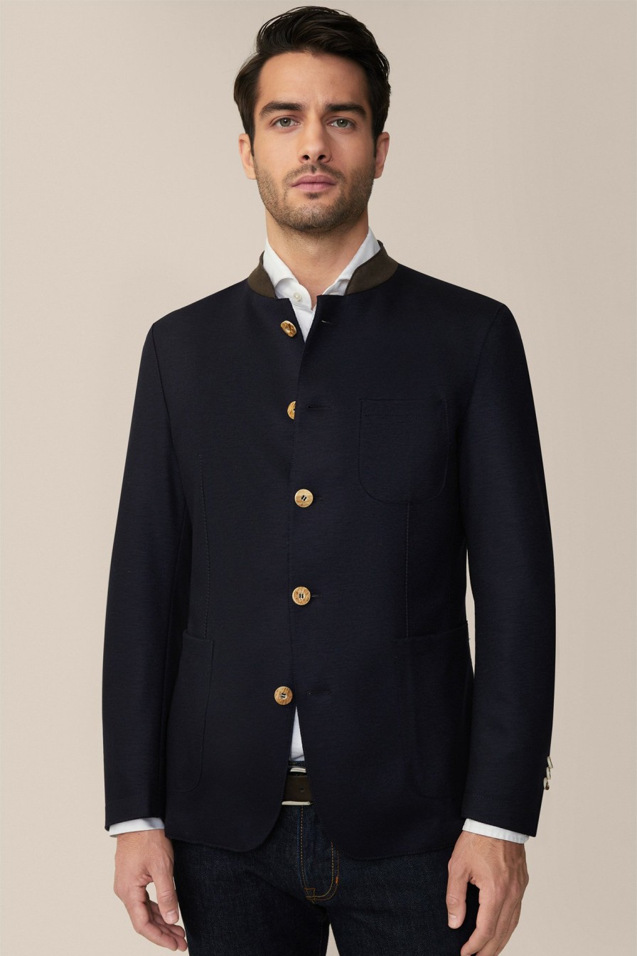 Clearance Windsor Jersey Traditional Giesing Cardigan-Style Jacket In Navy With Brown