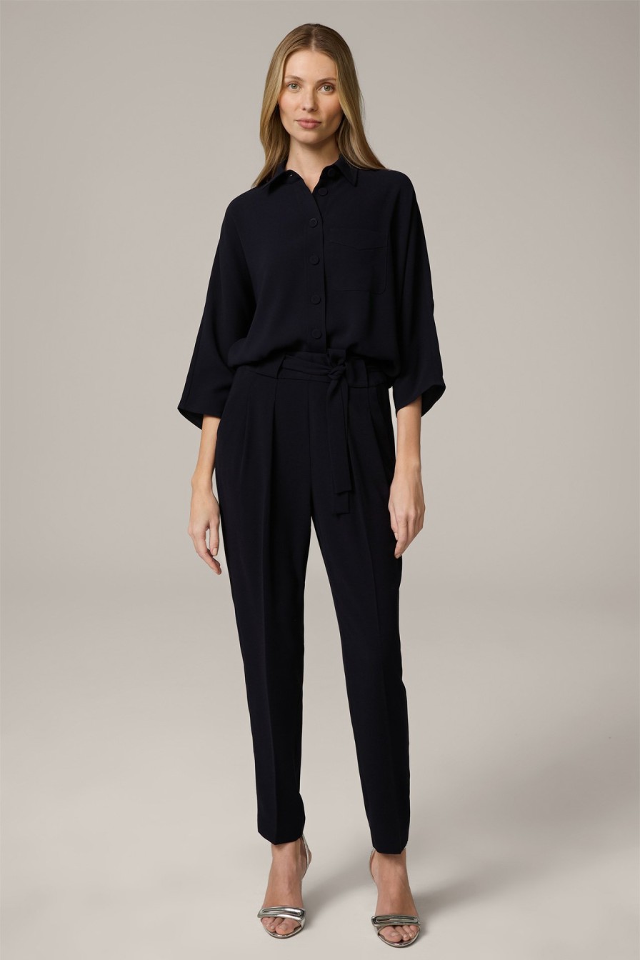 Hot Windsor Crepe Blouse With Shirt Collar, Oversized, In Navy