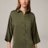 New Windsor Crepe Blouse With Shirt Collar, Oversized, In Olive