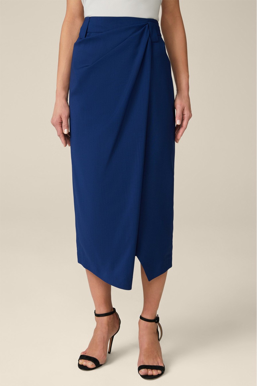 Hot Windsor Virgin Wool Midi Skirt With Wrap Detail In Blue