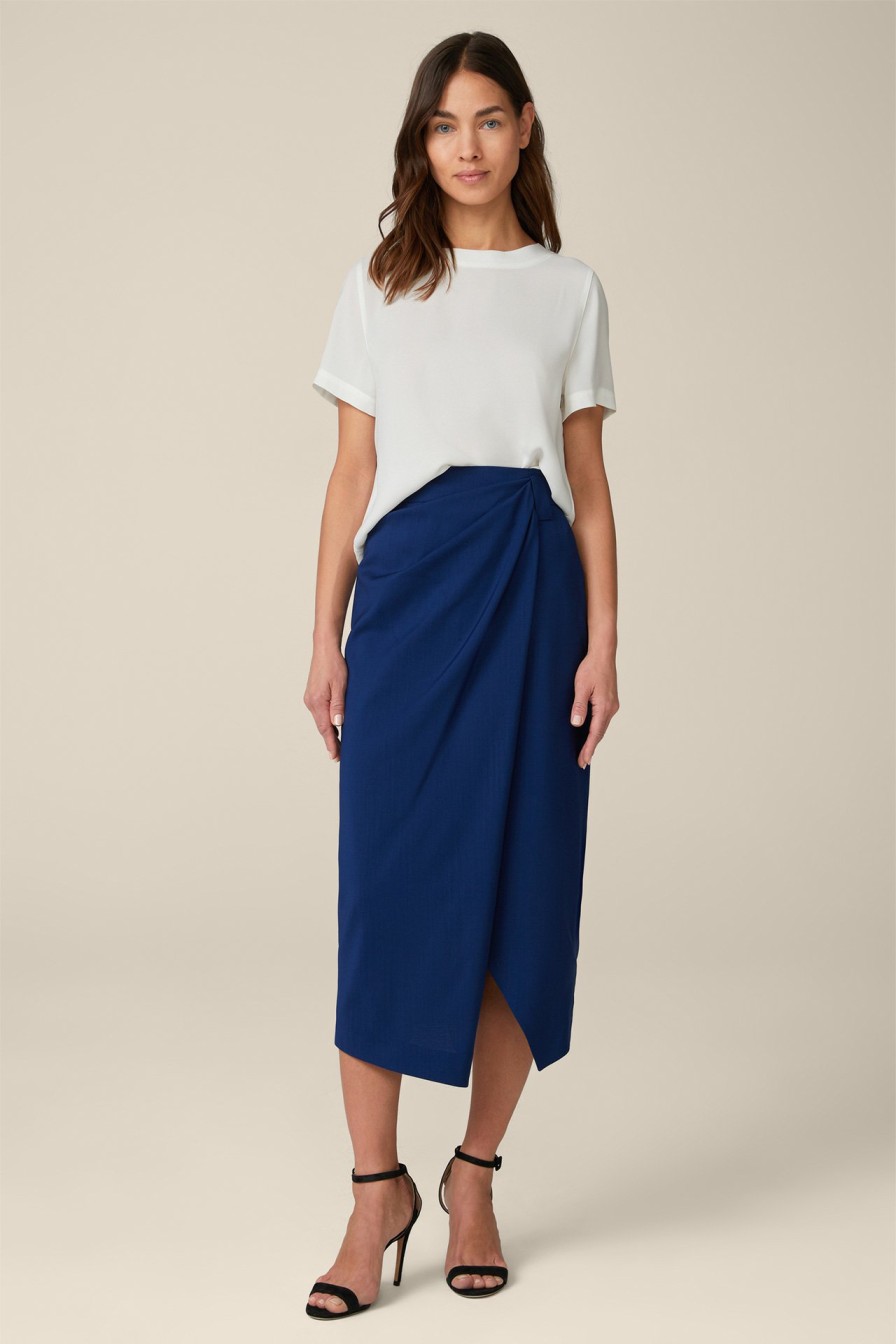 Hot Windsor Virgin Wool Midi Skirt With Wrap Detail In Blue