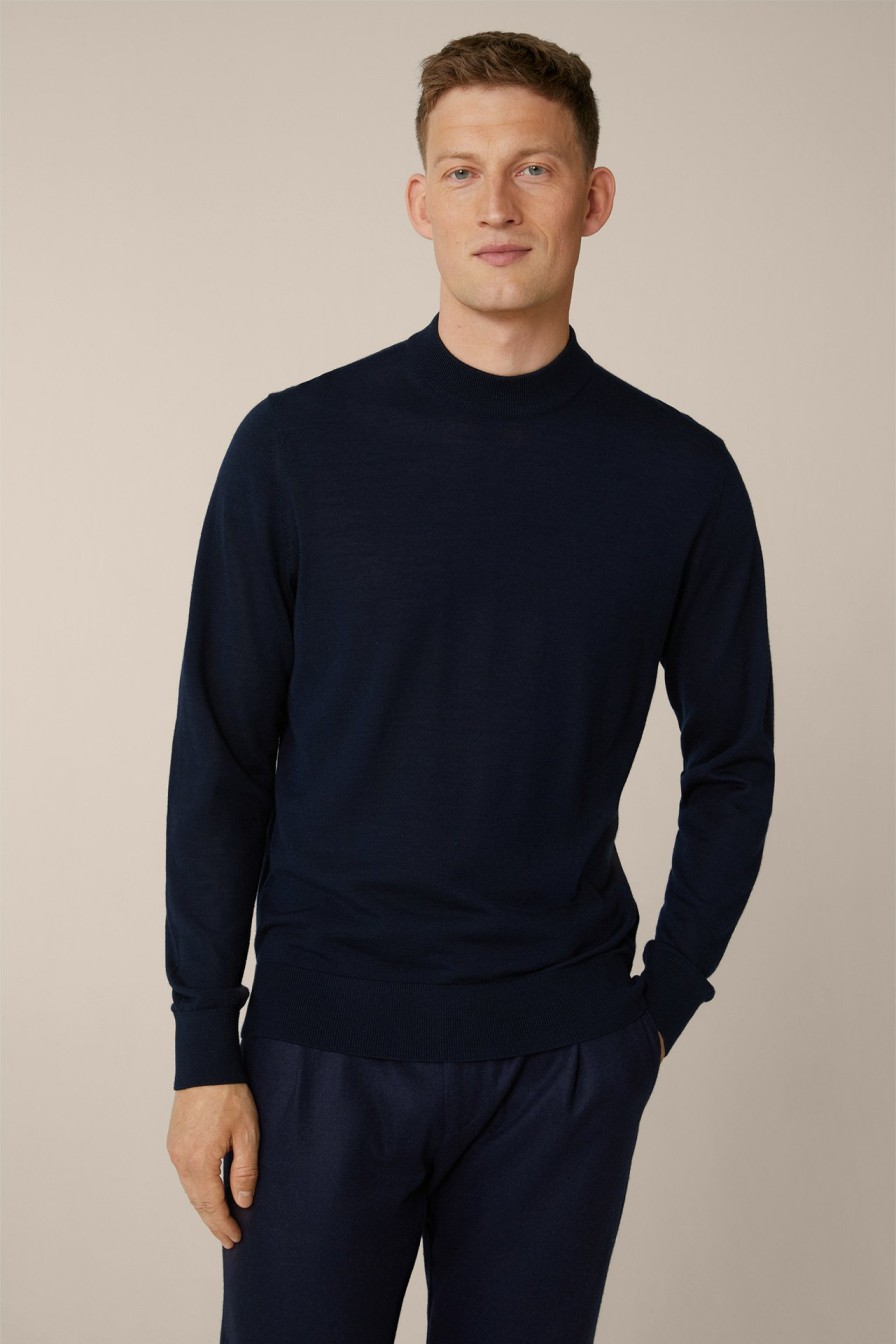 Clearance Windsor Nando Knitted Stand-Up Collar Pullover With Silk And Cashmere In Navy