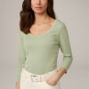 Hot Windsor Tencel Cotton Ribbed Long-Sleeved Top In Sage