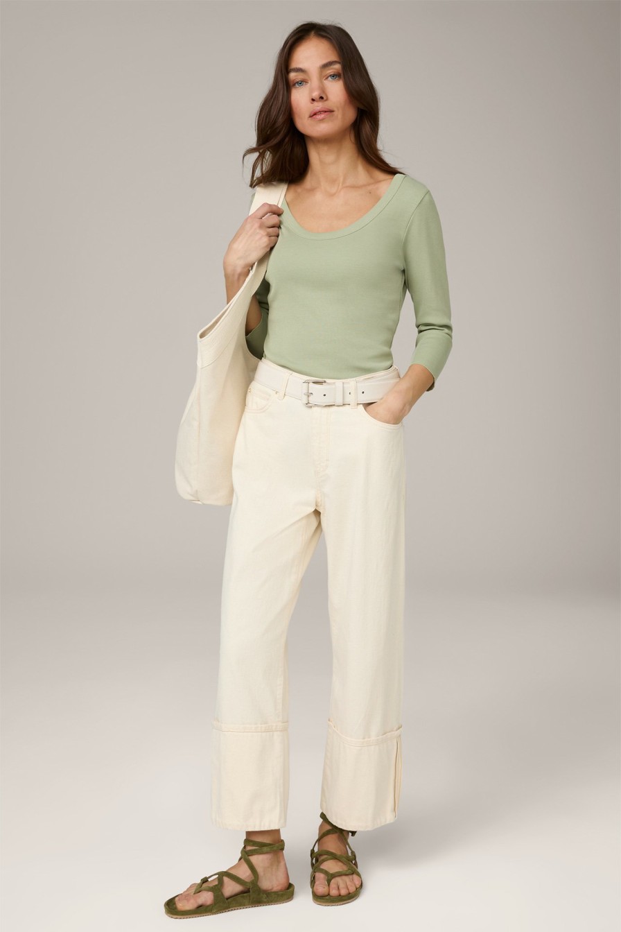 Hot Windsor Tencel Cotton Ribbed Long-Sleeved Top In Sage