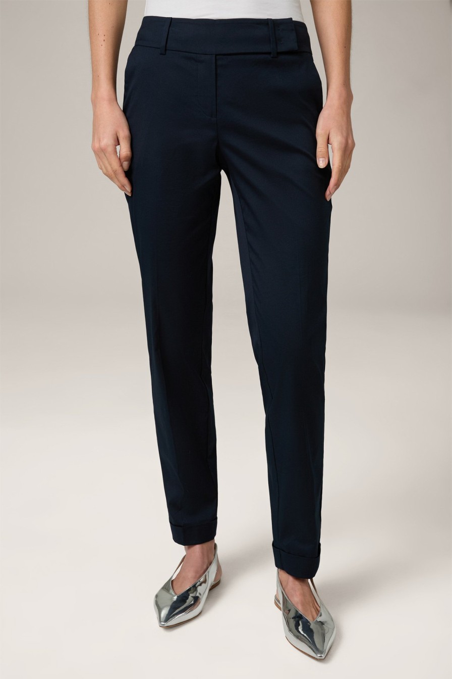 Online Windsor Cotton Stretch Trousers With Turn-Ups In Navy