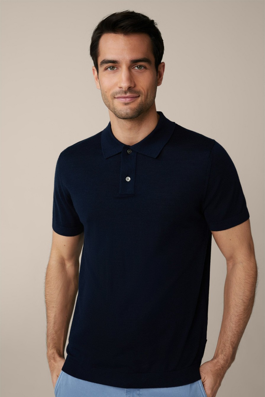 New Windsor Virgin Wool Knitted Polo Shirt With Silk And Cashmere In Navy