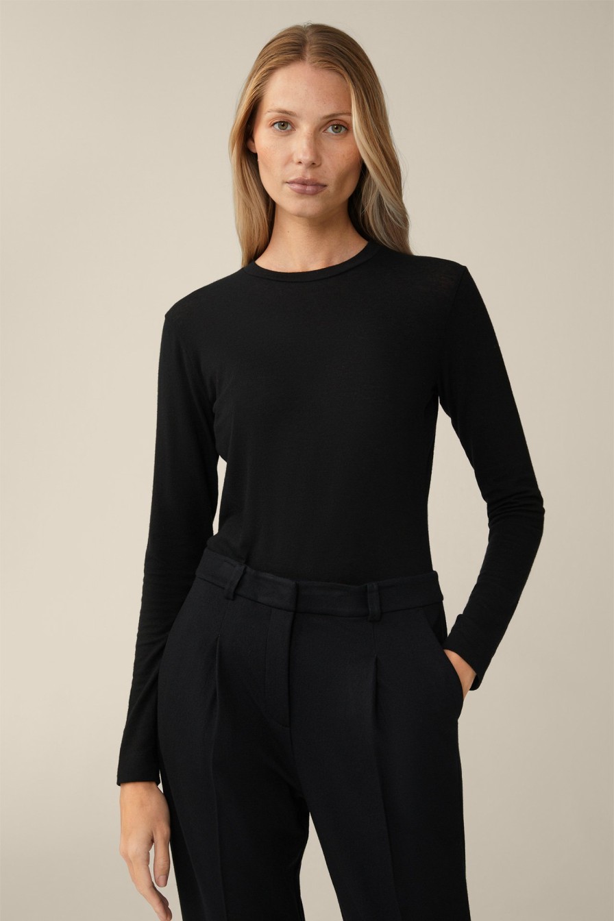 Clearance Windsor Lyocell-Wool Round Neck Pullover In Black