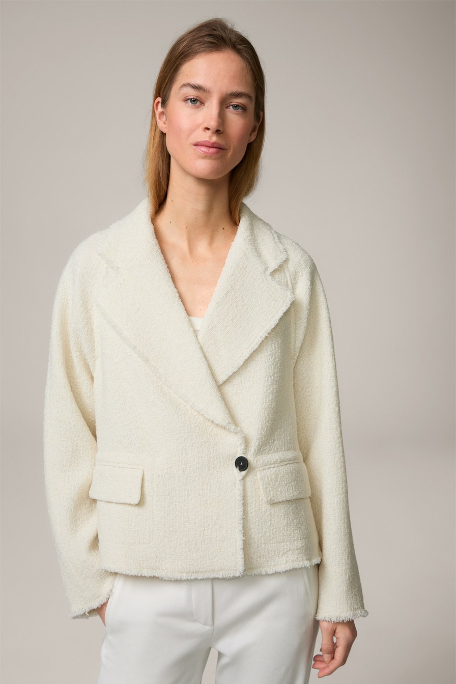 New Windsor Tweed Cropped Blazer Jacket With Wide Lapel In Cream