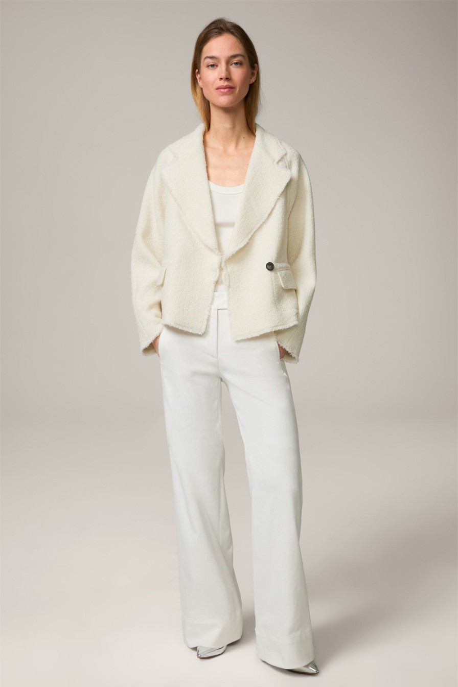 New Windsor Tweed Cropped Blazer Jacket With Wide Lapel In Cream