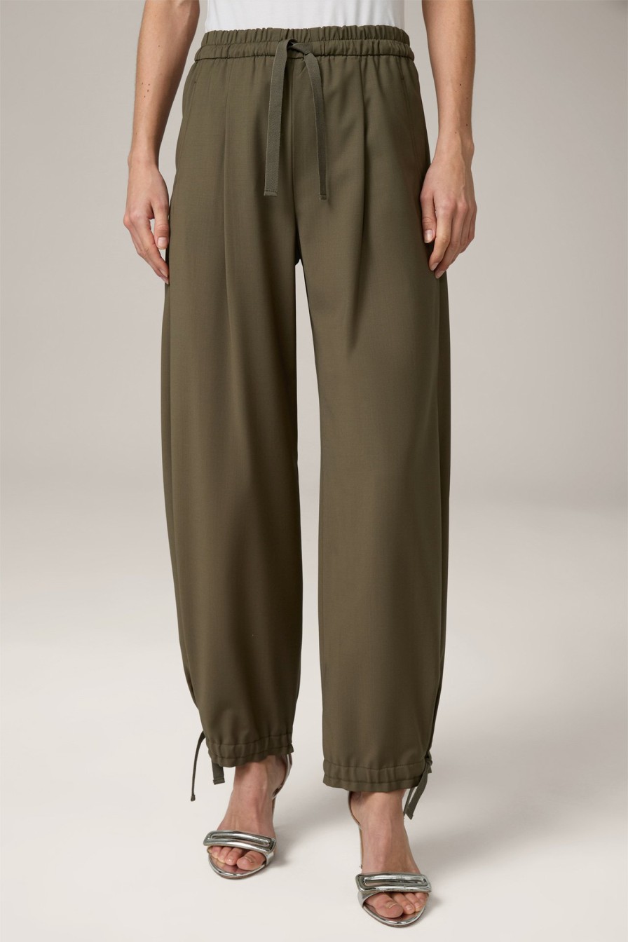 New Windsor Virgin Wool Balloon-Style Trousers In Olive