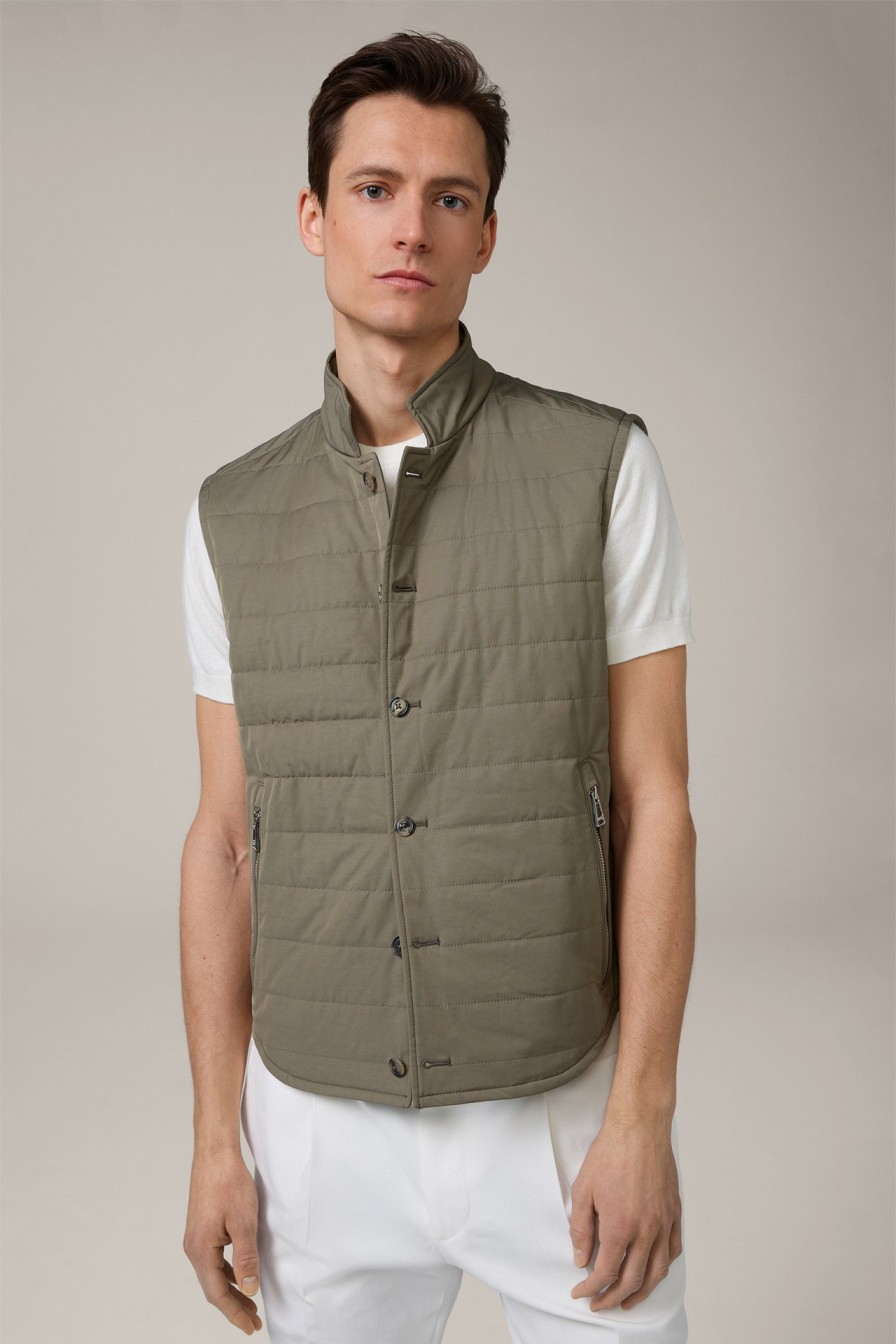 Hot Windsor Emiliano Cotton Blend Quilted Gilet With Stand-Up Collar In Olive