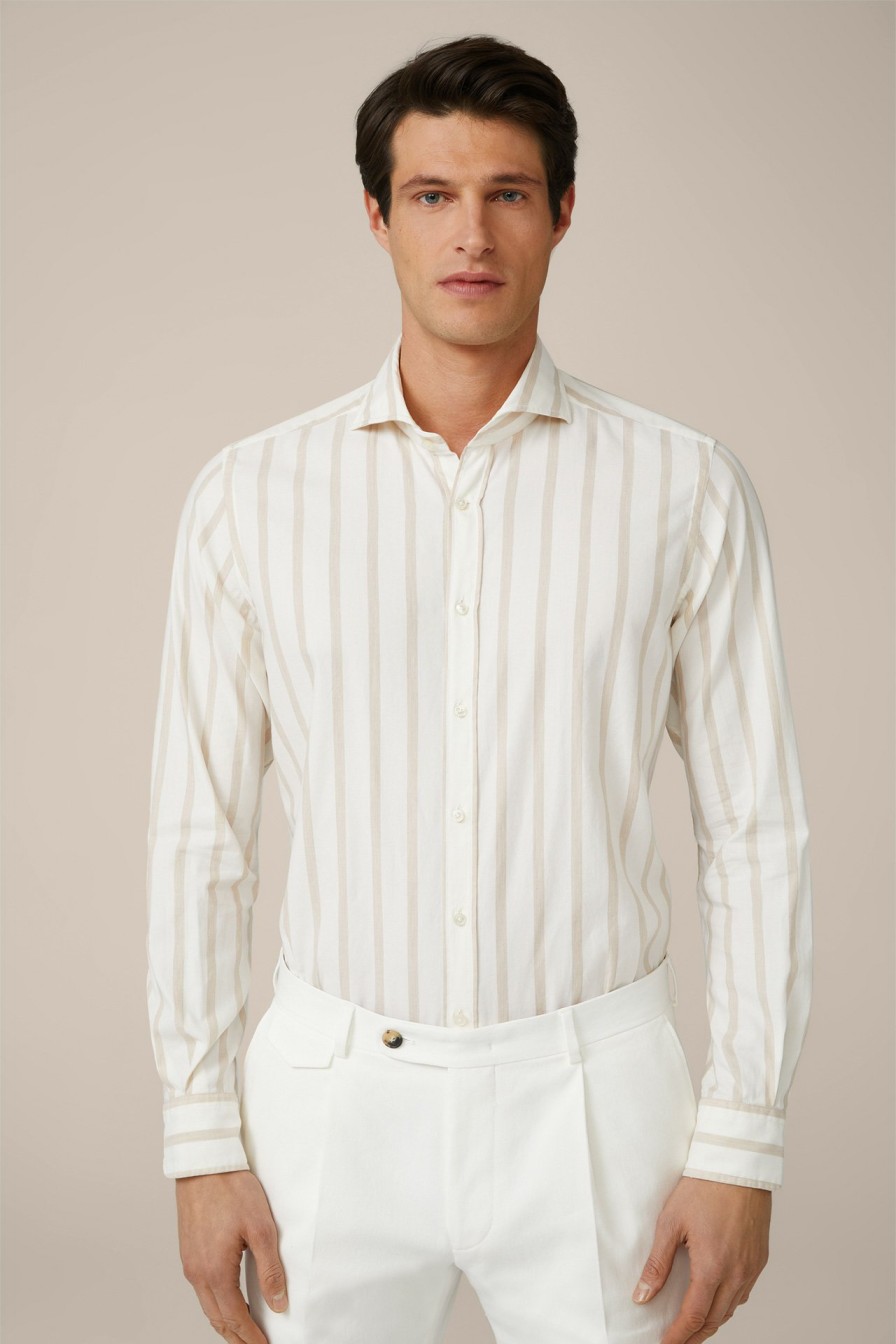 New Windsor Lano Cotton Shirt In Cream And Brown Stripes