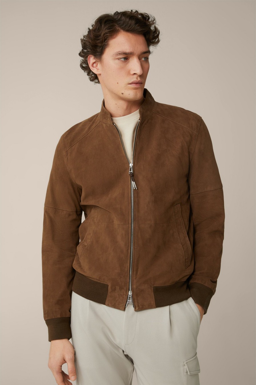 Online Windsor Borello Goatskin Suede Leather Blouson In Brown