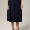 Clearance Windsor Flared Stretch Cotton Skirt In Midi Length In Navy