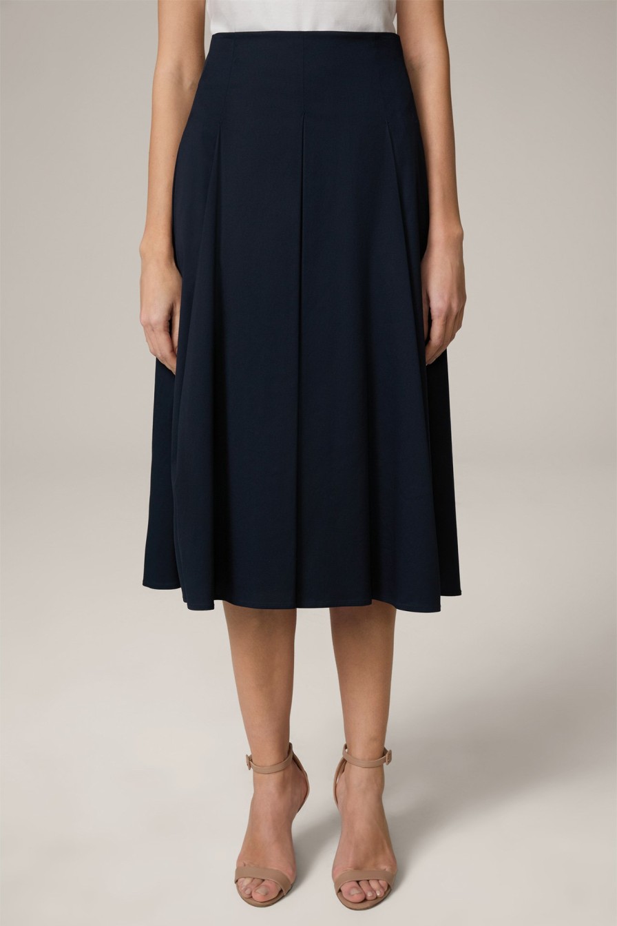 Clearance Windsor Flared Stretch Cotton Skirt In Midi Length In Navy