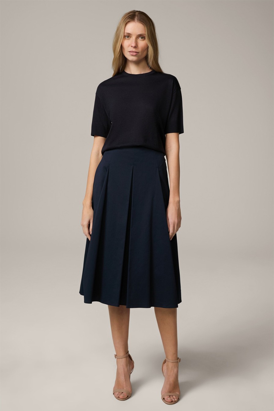 Clearance Windsor Flared Stretch Cotton Skirt In Midi Length In Navy