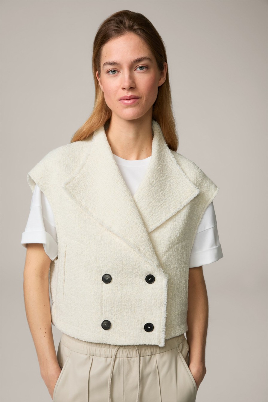 Hot Windsor Tweed Waistcoat With Wide Lapel In Cream