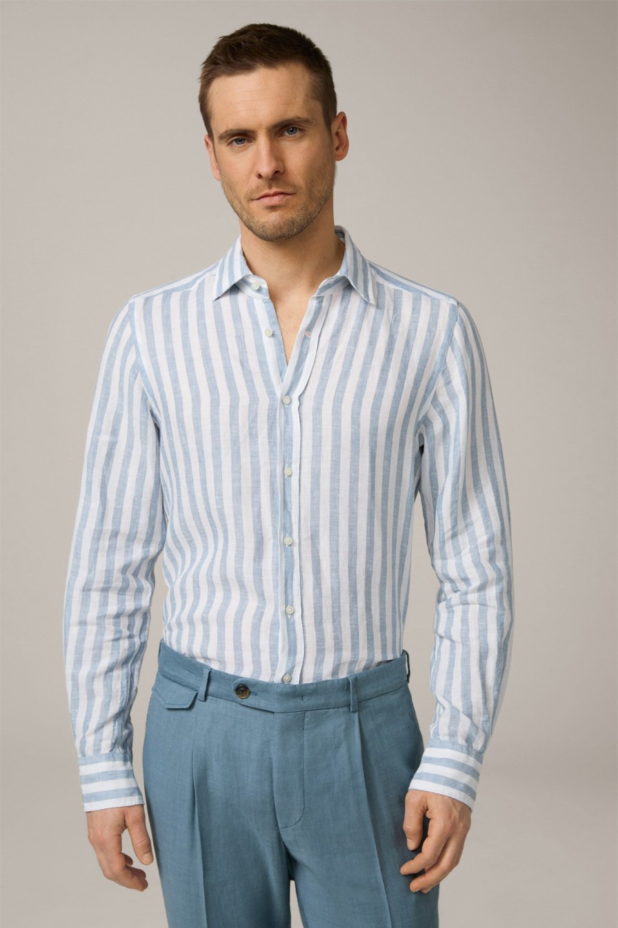 Best Windsor Lapo Linen Shirt In White And Blue Stripes