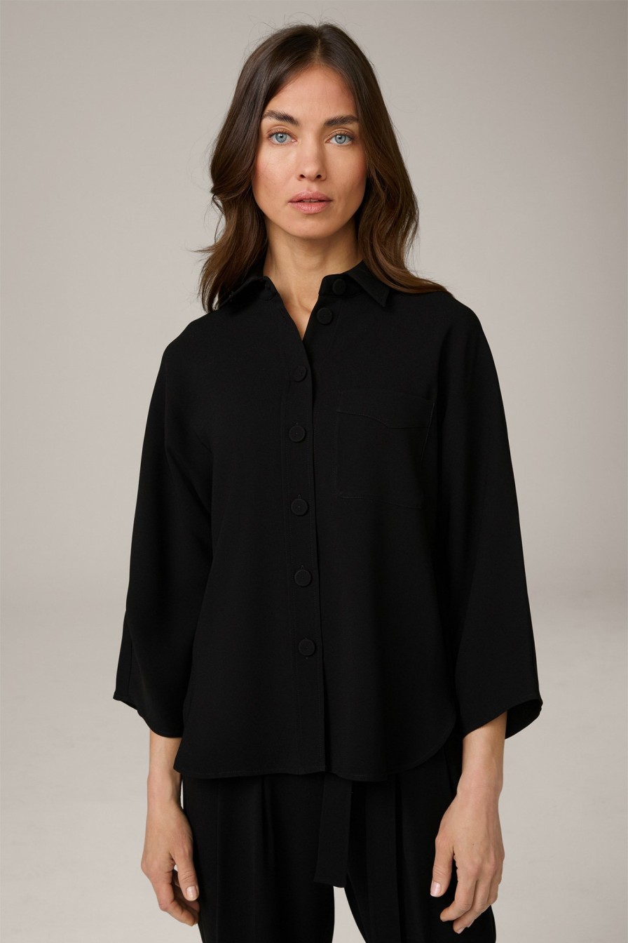 Clearance Windsor Crepe Blouse With Shirt Collar, Oversized, In Black