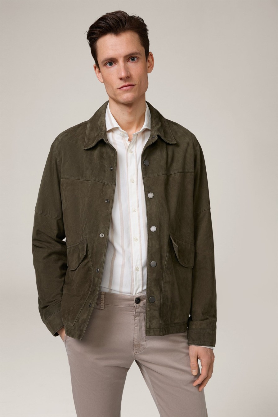 New Windsor Oriolo Goatskin Suede Leather Jacket With Shirt Collar In Olive