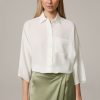 New Windsor Crepe Blouse With Shirt Collar, Oversized, In Ecru