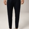 New Windsor Sapo Cotton Chinos With Pleats In Navy