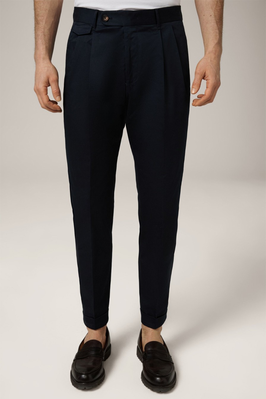 New Windsor Sapo Cotton Chinos With Pleats In Navy