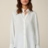 Online Windsor Crepe Shirt-Style Blouse With Stand-Up Collar In Ecru