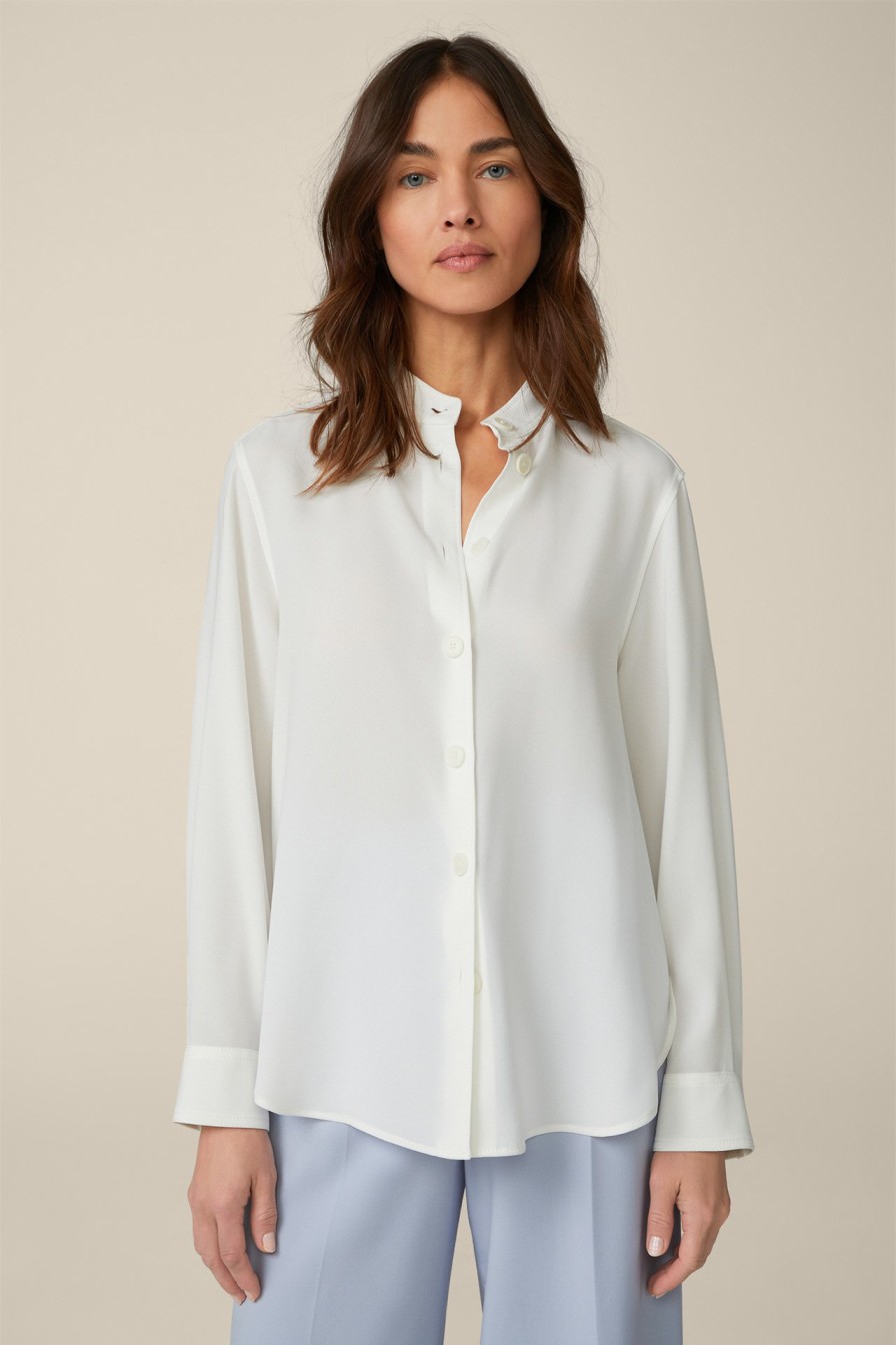 Online Windsor Crepe Shirt-Style Blouse With Stand-Up Collar In Ecru