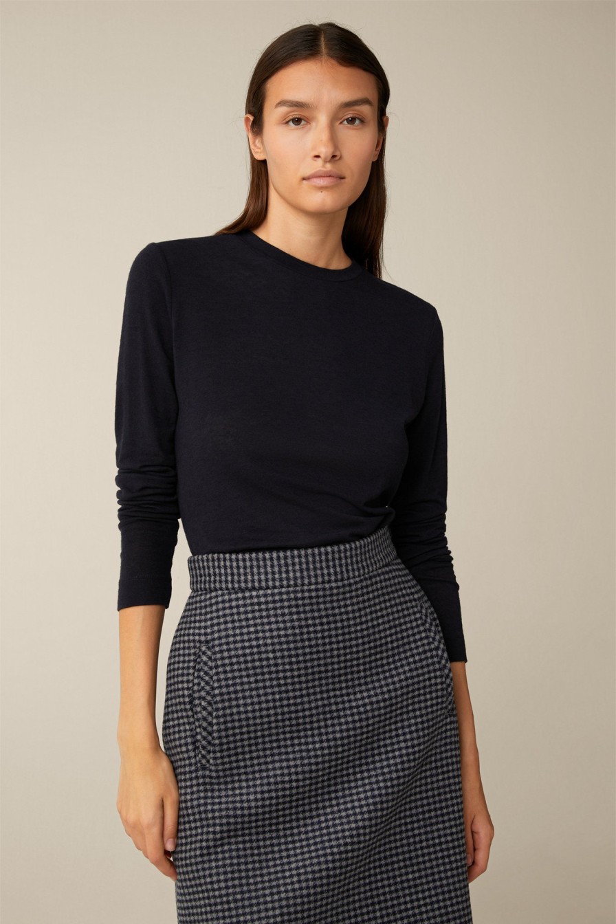 Clearance Windsor Lyocell-Wool Round Neck Pullover In Navy